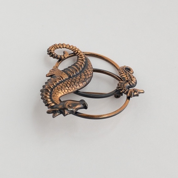 Modern Vintage Large Copper Seahorse Brooch Pin Lapel Mother and Baby Seahorses - Picture 5 of 9